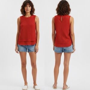 J. Crew Red Eyelet Sleeveless Tank Top Shell Mixed Media Eyelet Overlay Size 0